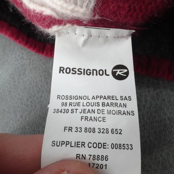 Rossignol Beanie Adult Red Fair Isle Wool Angora Blend Pom Ski Snowboard Stretch - Picture 3 of 4